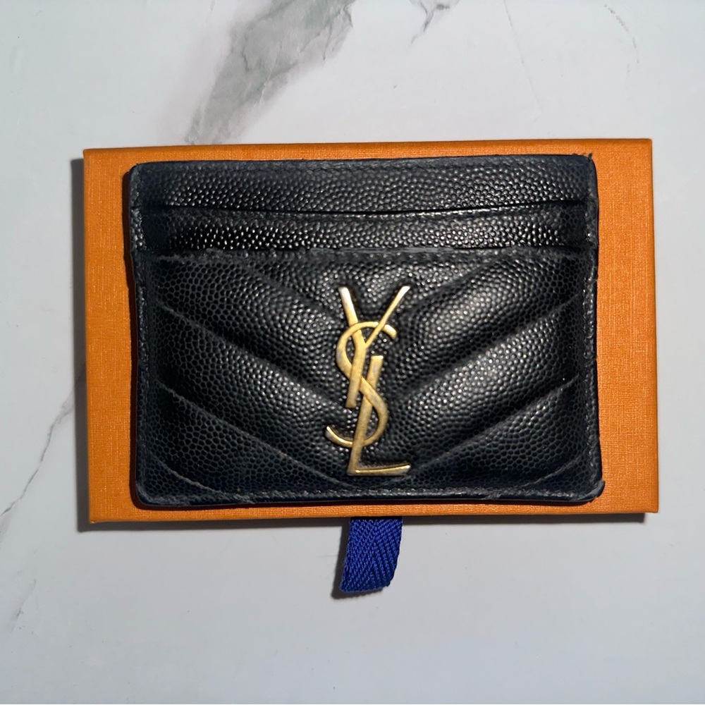 YSL Monogram Card Case in Grained Leather